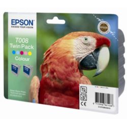 Epson Parrot T008 Ink Cartridge, Cyan, Magenta, yellow, Light Cyan, Light Magenta Twin Pack, C13T00840310
